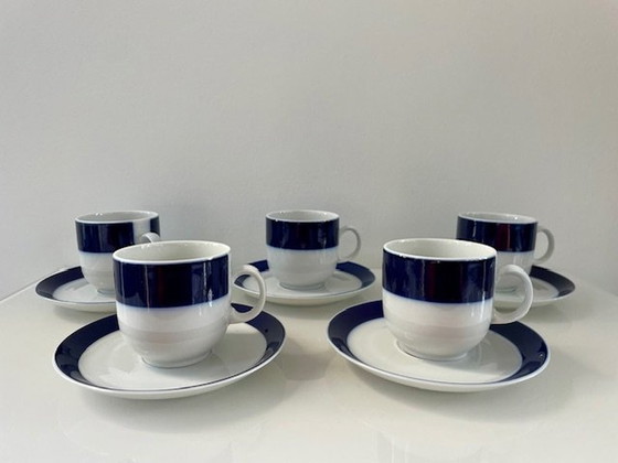 Image 1 of 5X Vintage Kop En Schotels Intens Kobalt Blauw En Helder Wit