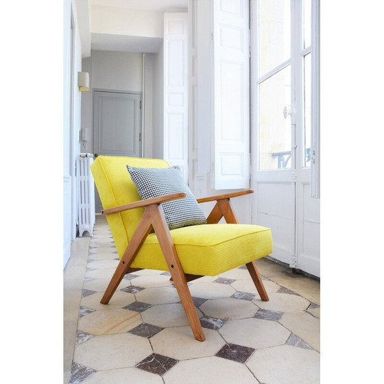 Image 1 of Vintage Kompas fauteuil in geel ribfluweel, 1970