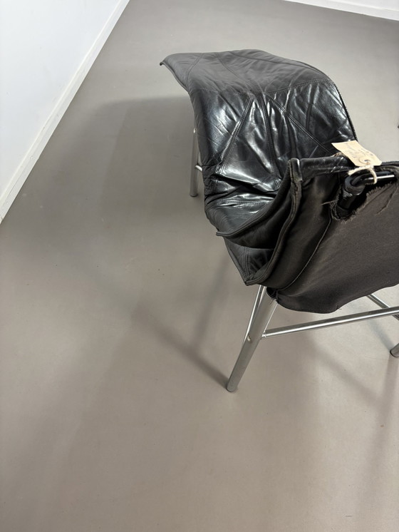 Image 1 of Ikea Bjorklund Zwart Leren Fauteuil Jaren ‘80