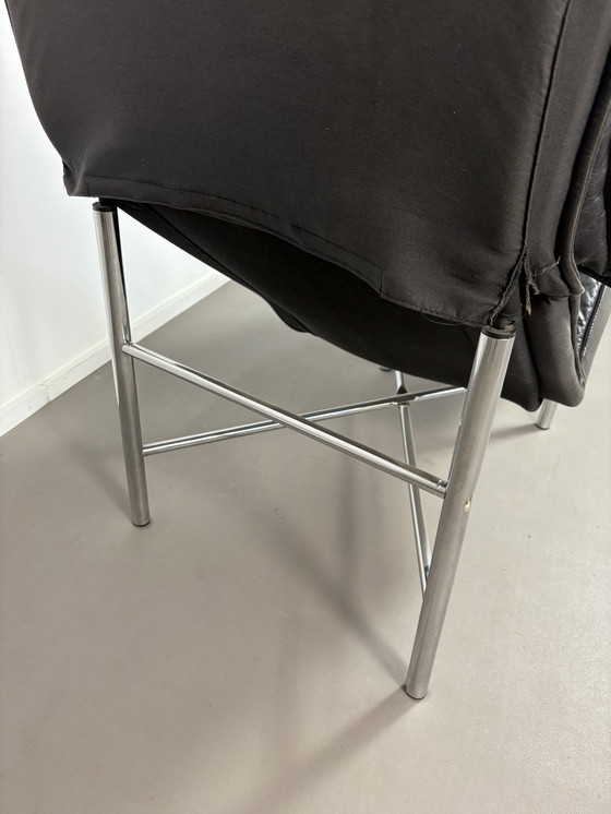 Image 1 of Ikea Bjorklund Zwart Leren Fauteuil Jaren ‘80