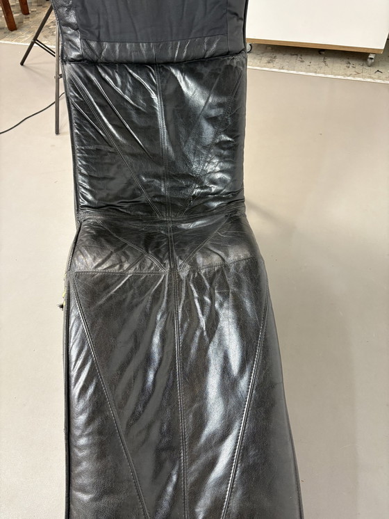 Image 1 of Ikea Bjorklund Zwart Leren Fauteuil Jaren ‘80