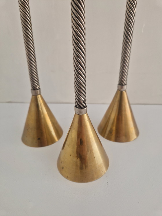 Image 1 of Vintage messing en metalen kandelaars, 1980S, set van 3
