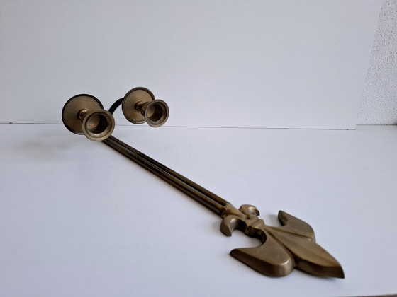 Image 1 of Vintage Messing Dubbel Wandkandelaar Leliebloem Fleur De Lis