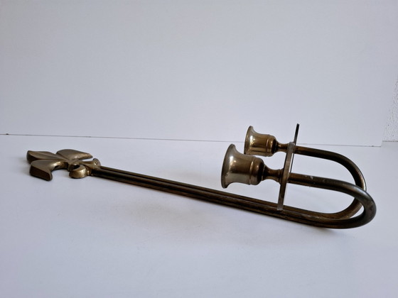 Image 1 of Vintage Messing Dubbel Wandkandelaar Leliebloem Fleur De Lis
