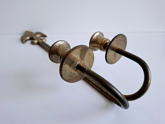 Image 1 of Vintage Messing Dubbel Wandkandelaar Leliebloem Fleur De Lis