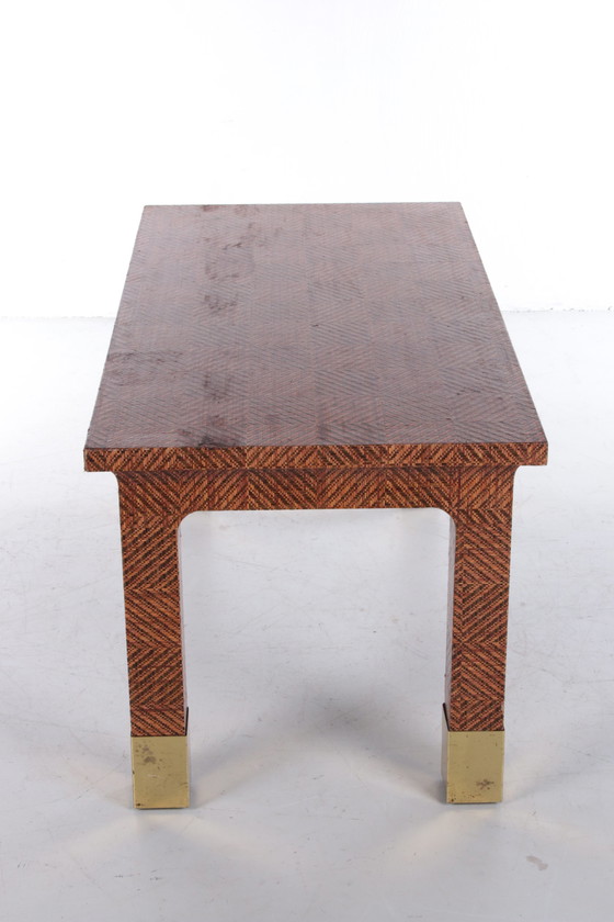 Image 1 of Harrison Van Horn Raffia and Brass Rectangle Coffee Table