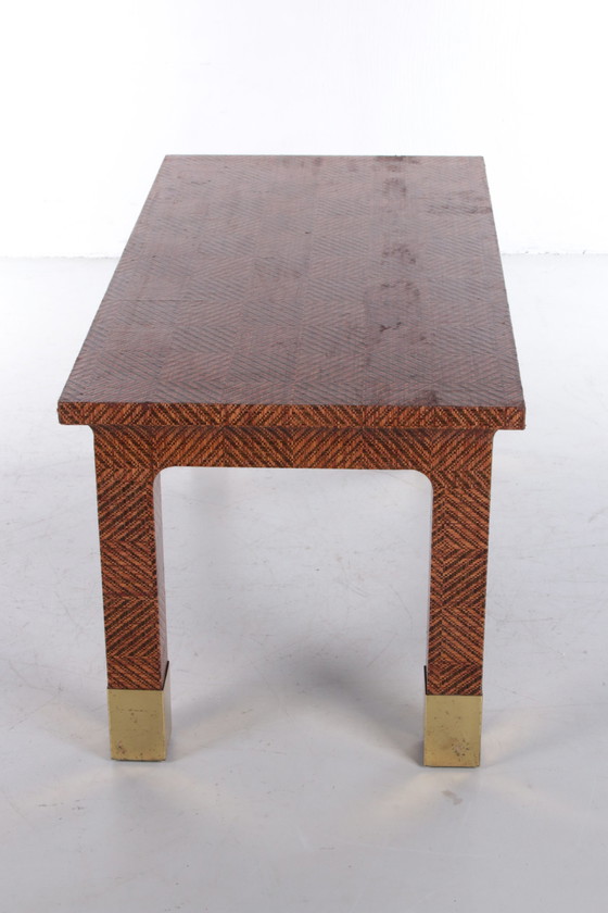 Image 1 of Harrison Van Horn Raffia and Brass Rectangle Coffee Table