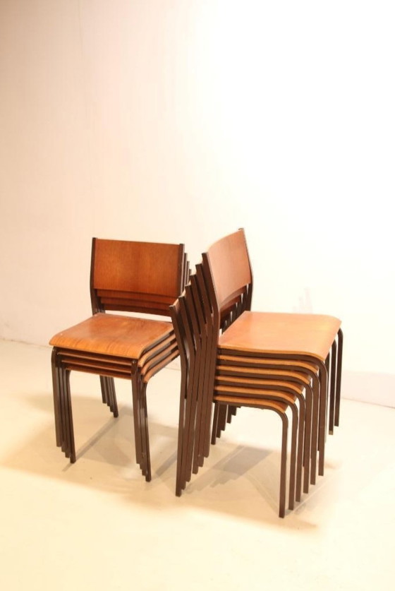 Image 1 of Set Van 10 Stapelbare Teak Plywood Design Stoelen