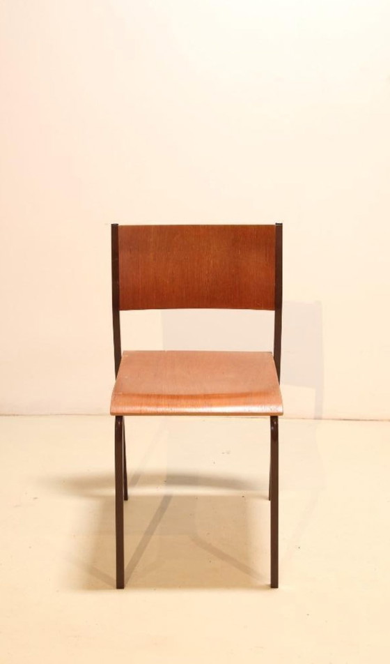 Image 1 of Set Van 10 Stapelbare Teak Plywood Design Stoelen