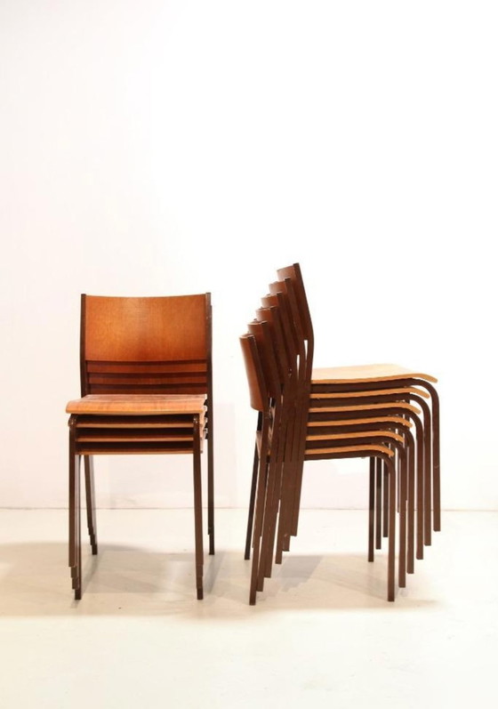 Image 1 of Set Van 10 Stapelbare Teak Plywood Design Stoelen