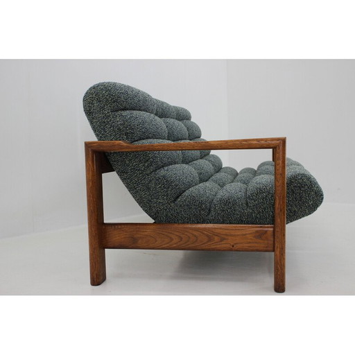 Vintage 3-zits eikenhouten bank met bekleding, Finland 1960