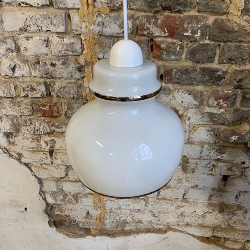 Witte opaline hanglamp, 1970, Italië