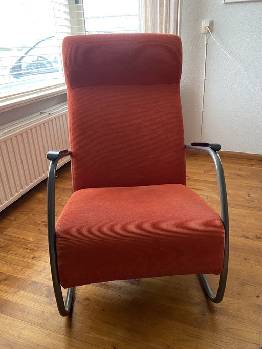 Gebroeders Van Der Stroom Fauteuil,Oranje Ribstof,Staal