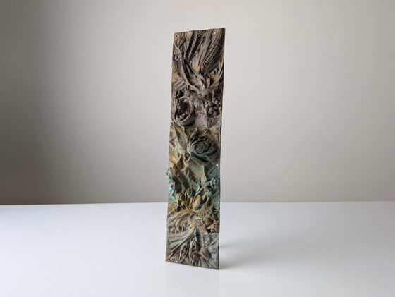 Image 1 of Antiek bronzen reliëf van natuur en vogels, 1900S