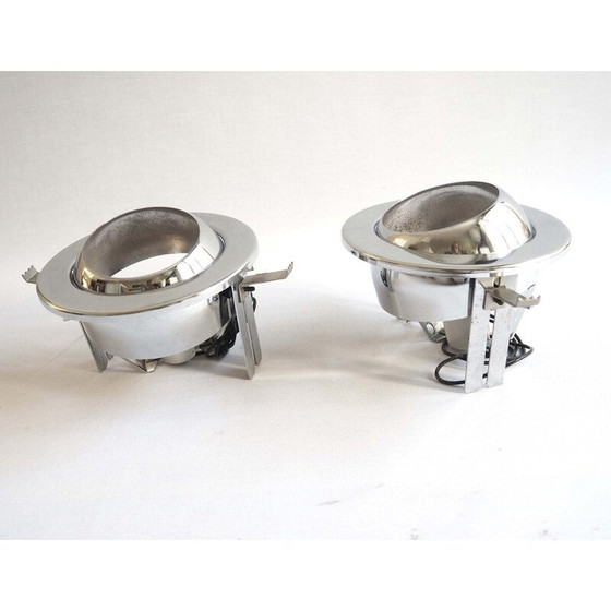 Image 1 of Paar vintage verchroomde roestvrijstalen en keramische spots voor Targetti, 1970