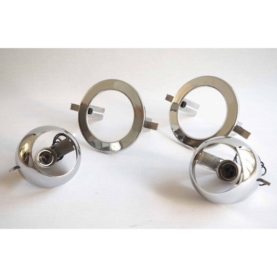 Image 1 of Paar vintage verchroomde roestvrijstalen en keramische spots voor Targetti, 1970