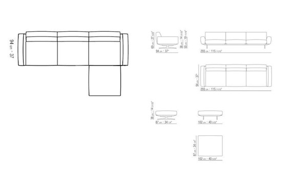 Image 1 of Flexform Softdream 94x293 + Pouf 87x102 stof cat. Extra mix