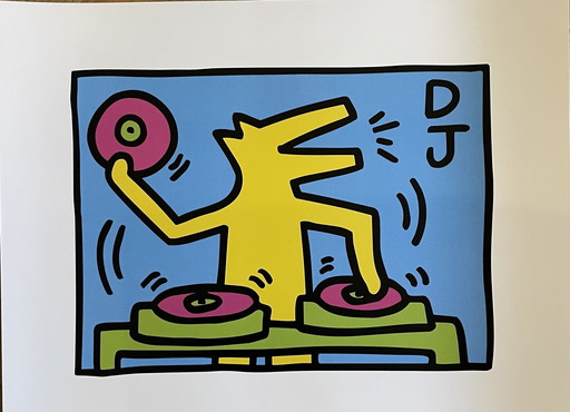 Keith Haring (1958-1990), Zonder titel (Dj), 1983, Gelicentieerd door Artestar Ny, Gedrukt in Groot-Brittannië.