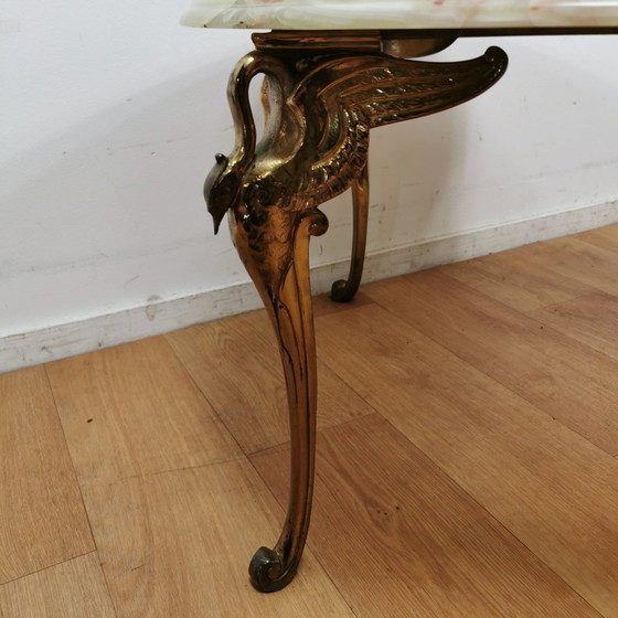 Image 1 of Vintage Hollywood Regency Salontafel Met Marmer, Onyx Blad.