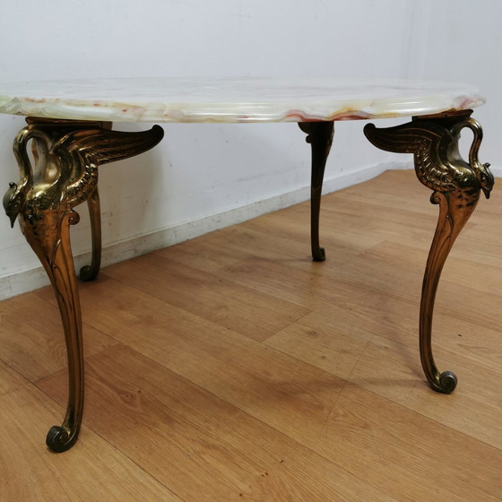 Image 1 of Vintage Hollywood Regency Salontafel Met Marmer, Onyx Blad.