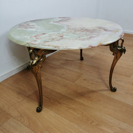 Image 1 of Vintage Hollywood Regency Salontafel Met Marmer, Onyx Blad.