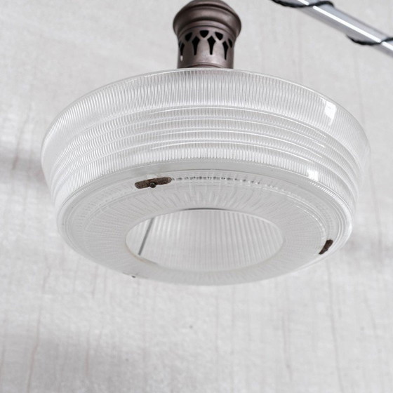 Image 1 of Vintage glas en messing Holophane hanglamp, Frankrijk 1930