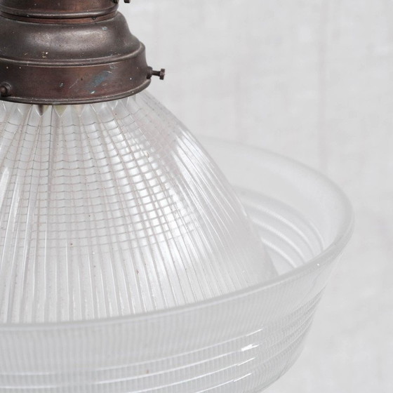 Image 1 of Vintage glas en messing Holophane hanglamp, Frankrijk 1930