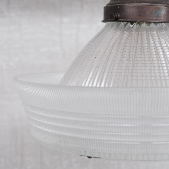 Image 1 of Vintage glas en messing Holophane hanglamp, Frankrijk 1930