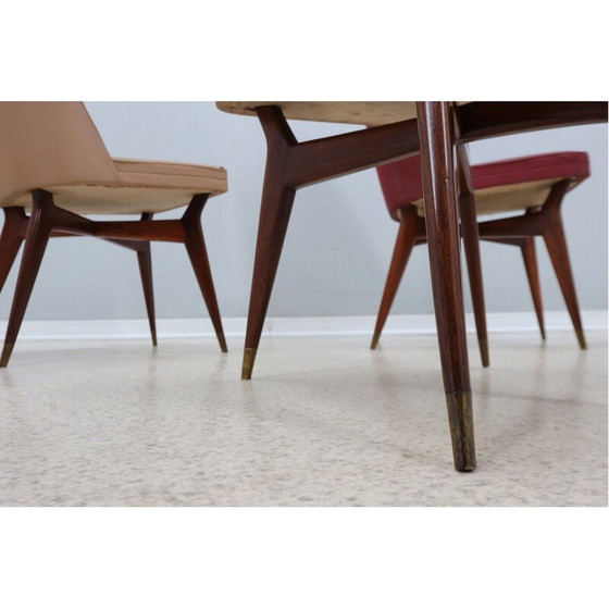 Image 1 of Set van 4 vintage stoelen van hout en messing door Melchiorre Bega, 1950