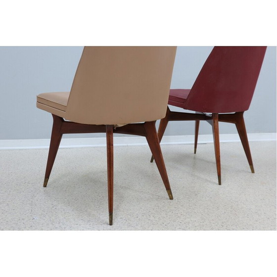 Image 1 of Set van 4 vintage stoelen van hout en messing door Melchiorre Bega, 1950