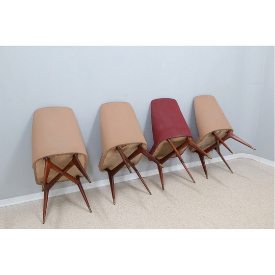 Image 1 of Set van 4 vintage stoelen van hout en messing door Melchiorre Bega, 1950