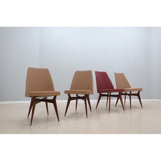 Image 1 of Set van 4 vintage stoelen van hout en messing door Melchiorre Bega, 1950