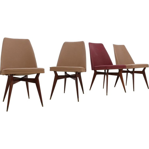 Set van 4 vintage stoelen van hout en messing door Melchiorre Bega, 1950