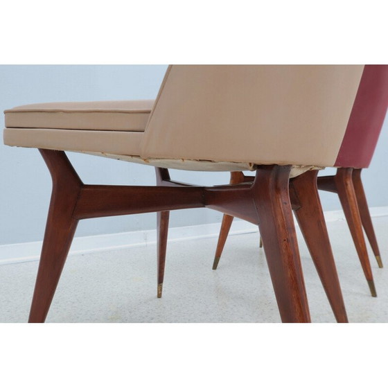 Image 1 of Set van 4 vintage stoelen van hout en messing door Melchiorre Bega, 1950