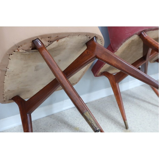 Image 1 of Set van 4 vintage stoelen van hout en messing door Melchiorre Bega, 1950