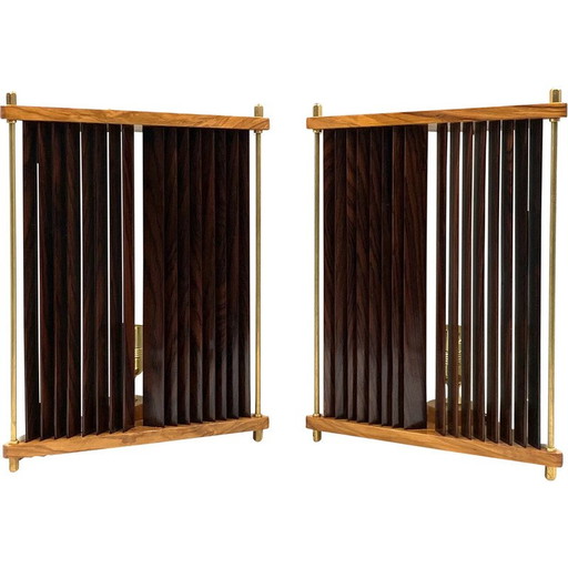 Paar vintage palissander en messing tafellampen van Leonardo Mosso, Italië 1970