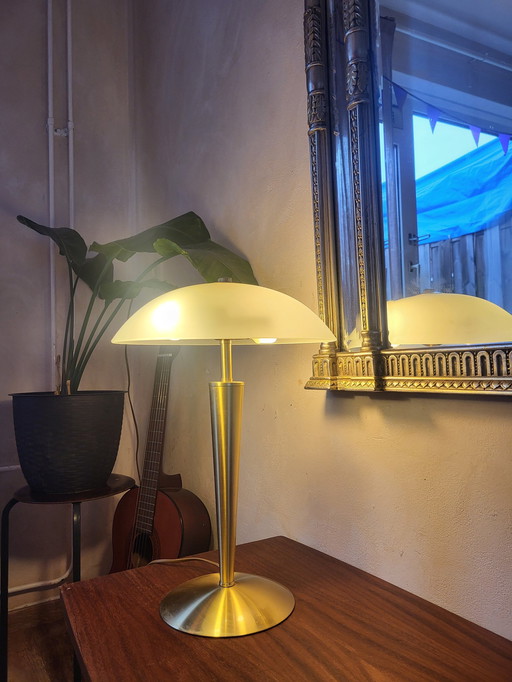 Vintage Mushroom Lamp Goud En Melkglas