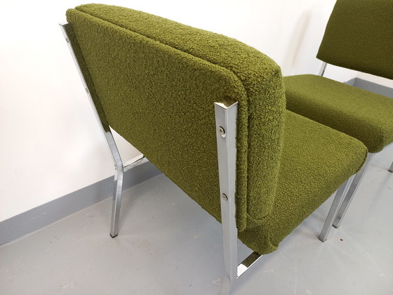 Image 1 of Suite van 2 Modernistische 60s Verchroomd Metaal en Bouclette Stoffen Fauteuils