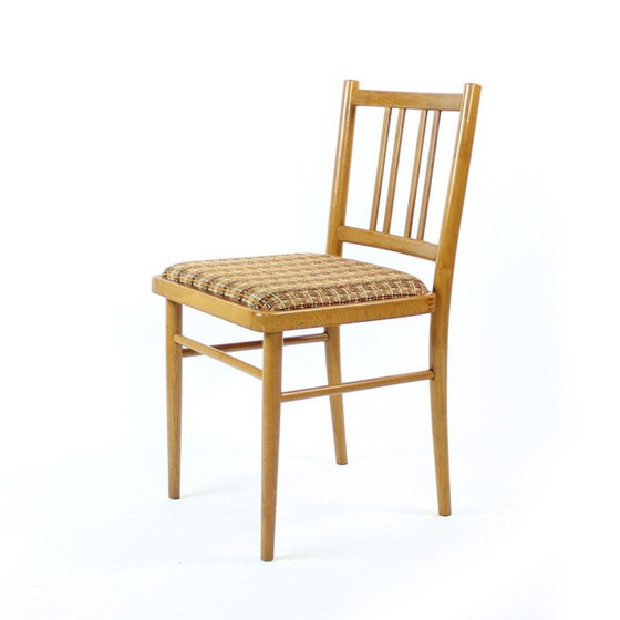 Image 1 of Set van 4 vintage eikenhouten en stoffen stoelen van Ton, Tsjecho-Slowakije 1960