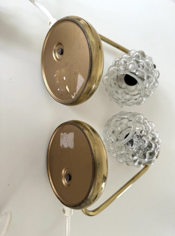 Image 1 of Paar Helena Tynell Stijl Bellen Glas Wandlampen Glas/Brass, Vintage