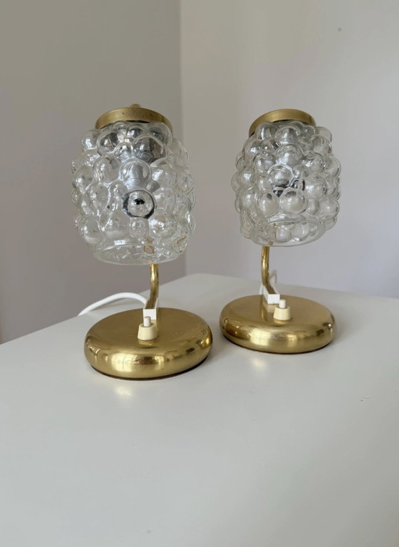 Image 1 of Paar Helena Tynell Stijl Bellen Glas Wandlampen Glas/Brass, Vintage