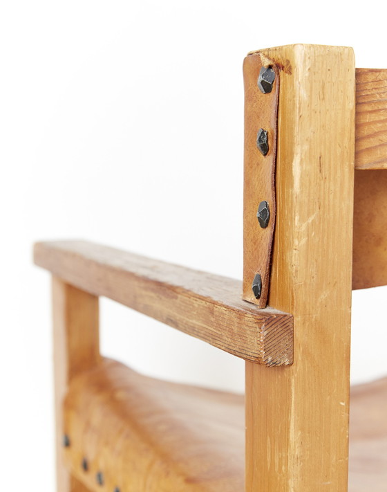 Image 1 of Fauteuil van massief dennenhout en tuigleer van Biosca