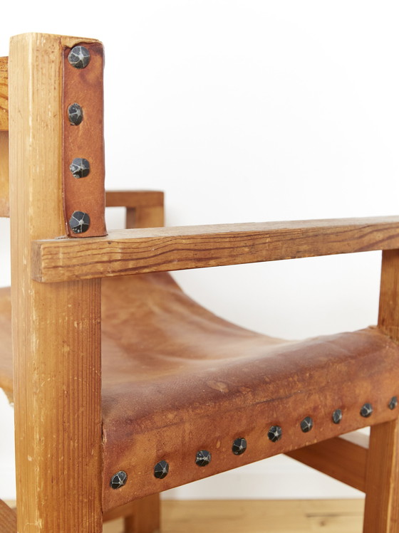 Image 1 of Fauteuil van massief dennenhout en tuigleer van Biosca