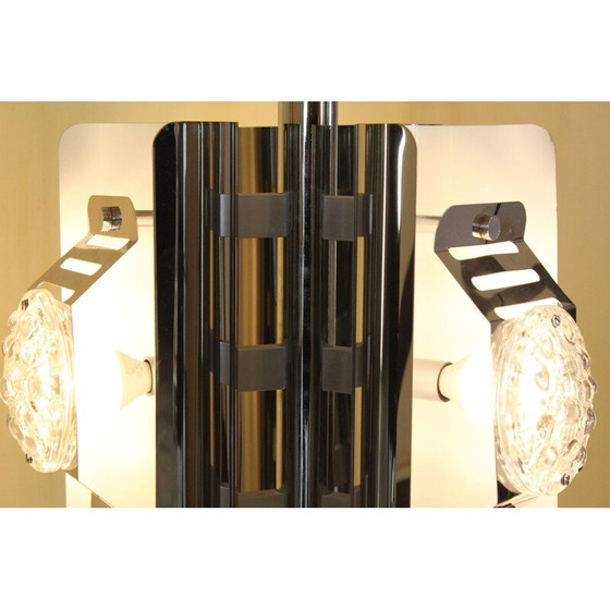 Image 1 of 1x Vintage kroonluchter van chroom en wit Muranoglas, Italië 1970