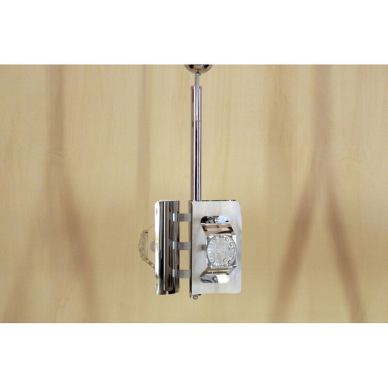 Image 1 of 1x Vintage kroonluchter van chroom en wit Muranoglas, Italië 1970