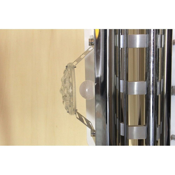 Image 1 of 1x Vintage kroonluchter van chroom en wit Muranoglas, Italië 1970