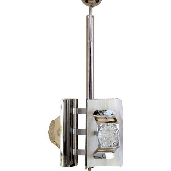 Image 1 of 1x Vintage kroonluchter van chroom en wit Muranoglas, Italië 1970