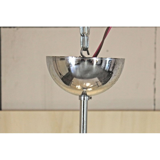 Image 1 of 1x Vintage kroonluchter van chroom en wit Muranoglas, Italië 1970