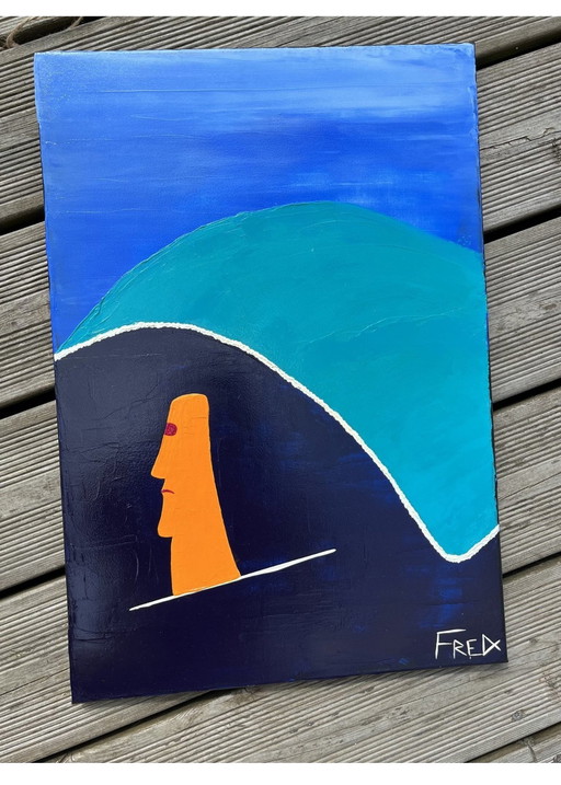 Moai surfer. Acryl door Frédéric Cadiou