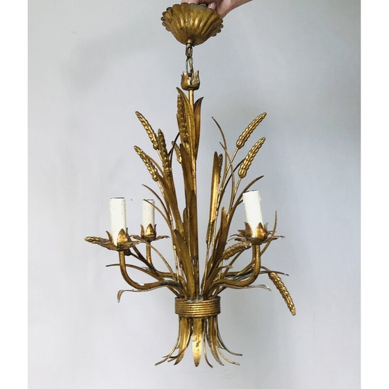 Image 1 of Vintage verguld metalen korenaar kroonluchter, 1960